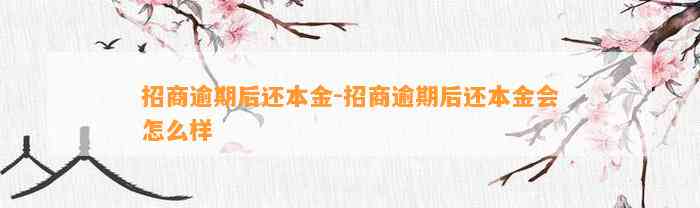 招商逾期后还本金-招商逾期后还本金会怎么样