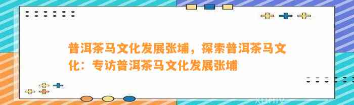 普洱茶马文化发展张埔，探索普洱茶马文化：专访普洱茶马文化发展张埔