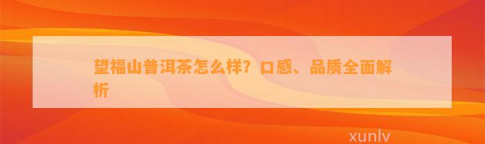 望福山普洱茶怎么样？口感、品质全面解析