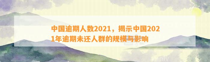 中国逾期人数2021，揭示中国2021年逾期未还人群的规模与影响