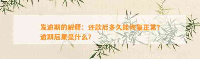 发逾期的解释：还款后多久能恢复正常？逾期后果是什么？