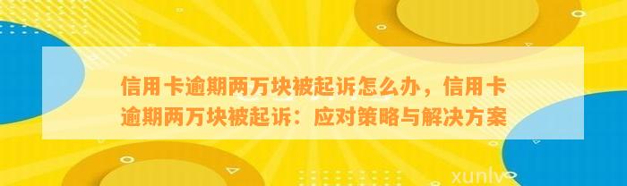 信用卡逾期两万块被起诉怎么办，信用卡逾期两万块被起诉：应对策略与解决方案