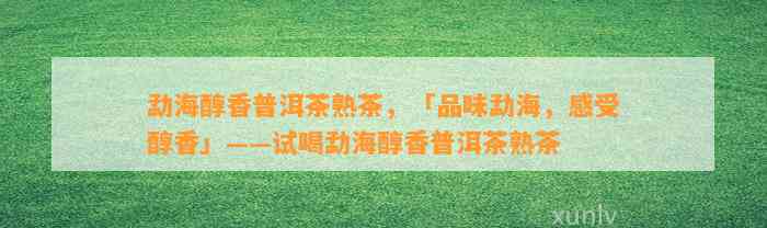 勐海醇香普洱茶熟茶，「品味勐海，感受醇香」——试喝勐海醇香普洱茶熟茶