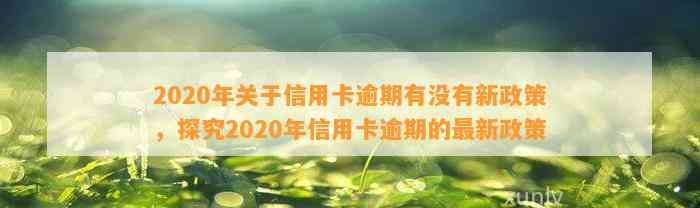 2020年关于信用卡逾期有没有新政策，探究2020年信用卡逾期的最新政策