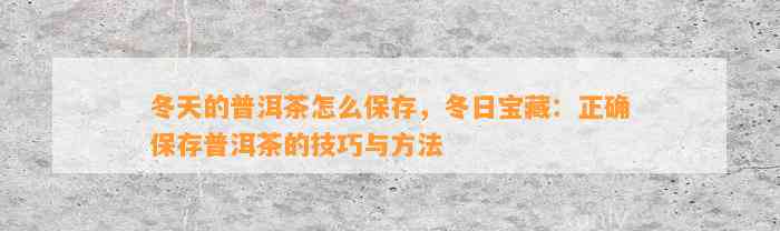 冬天的普洱茶怎么保存，冬日宝藏：正保证存普洱茶的技巧与方法