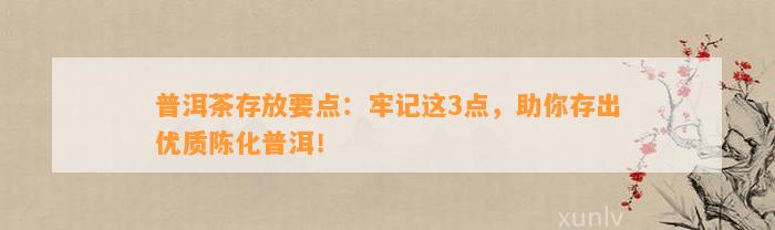 普洱茶存放要点：牢记这3点，助你存出优质陈化普洱！