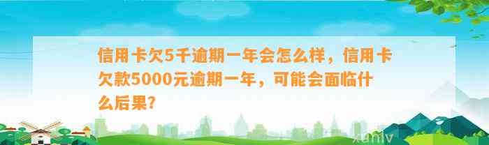 信用卡欠5千逾期一年会怎么样，信用卡欠款5000元逾期一年，可能会面临什么后果？