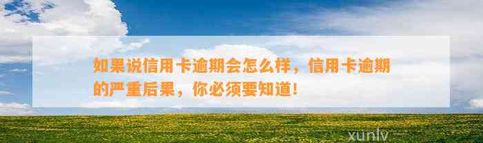 如果说信用卡逾期会怎么样，信用卡逾期的严重后果，你必须要知道！