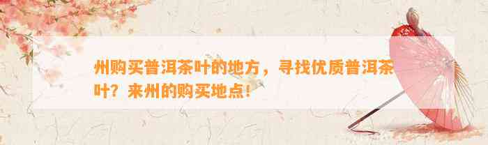 州购买普洱茶叶的地方，寻找优质普洱茶叶？来州的购买地点！