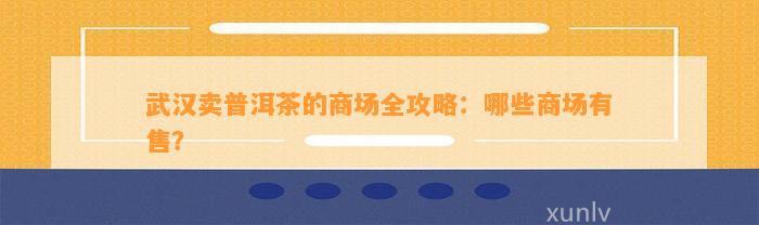 武汉卖普洱茶的商场全攻略：哪些商场有售？