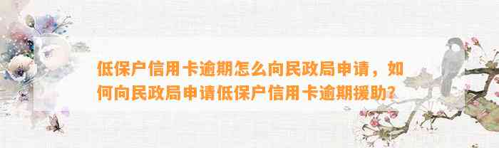 低保户信用卡逾期怎么向民政局申请，如何向民政局申请低保户信用卡逾期援助？