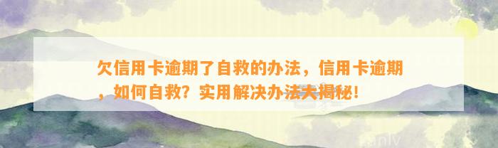 欠信用卡逾期了自救的办法，信用卡逾期，如何自救？实用解决办法大揭秘！