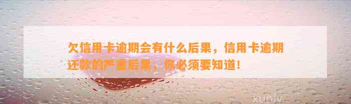 欠信用卡逾期会有什么后果，信用卡逾期还款的严重后果，你必须要知道！