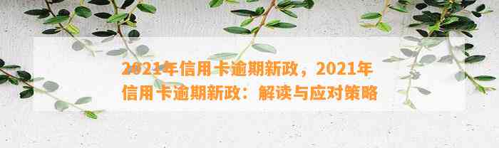 2021年信用卡逾期新政，2021年信用卡逾期新政：解读与应对策略