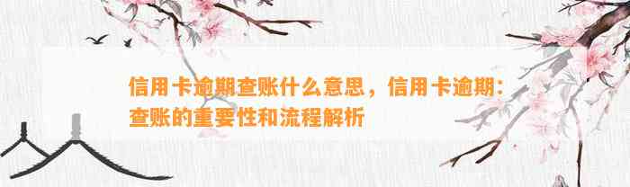 信用卡逾期查账什么意思，信用卡逾期：查账的重要性和流程解析