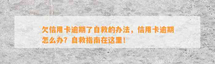 欠信用卡逾期了自救的办法，信用卡逾期怎么办？自救指南在这里！