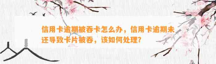 信用卡逾期被吞卡怎么办，信用卡逾期未还导致卡片被吞，该如何处理？