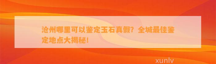 沧州哪里可以鉴定玉石真假？全城最佳鉴定地点大揭秘！