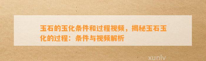 玉石的玉化条件和过程视频，揭秘玉石玉化的过程：条件与视频解析