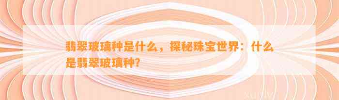 翡翠玻璃种是什么，探秘珠宝世界：什么是翡翠玻璃种？