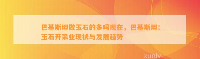 巴基斯坦做玉石的多吗现在，巴基斯坦：玉石开采业现状与发展趋势