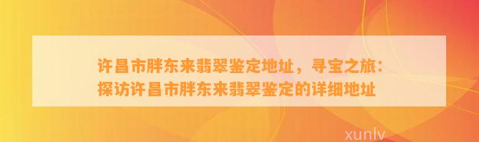 许昌市胖东来翡翠鉴定地址，寻宝之旅：探访许昌市胖东来翡翠鉴定的详细地址