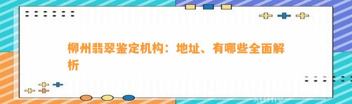 柳州翡翠鉴定机构：地址、有哪些全面解析