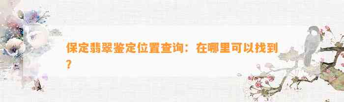 保定翡翠鉴定位置查询：在哪里可以找到？