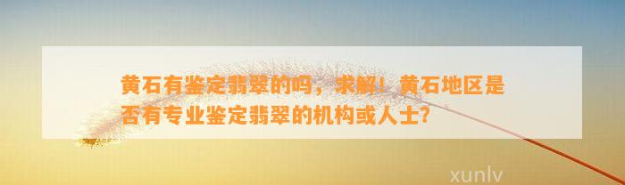 黄石有鉴定翡翠的吗，求解！黄石地区是不是有专业鉴定翡翠的机构或人士？