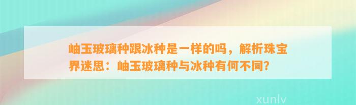 岫玉玻璃种跟冰种是一样的吗，解析珠宝界迷思：岫玉玻璃种与冰种有何不同？