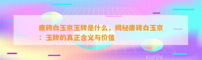 唐砖白玉京玉牌是什么，揭秘唐砖白玉京：玉牌的真正含义与价值