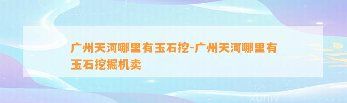 广州天河哪里有玉石挖-广州天河哪里有玉石挖掘机卖