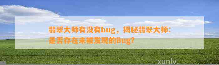 翡翠大师有不存在bug，揭秘翡翠大师：是不是存在未被发现的Bug？