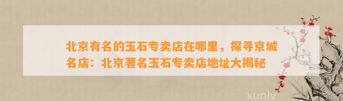 北京有名的玉石专卖店在哪里，探寻京城名店：北京著名玉石专卖店地址大揭秘