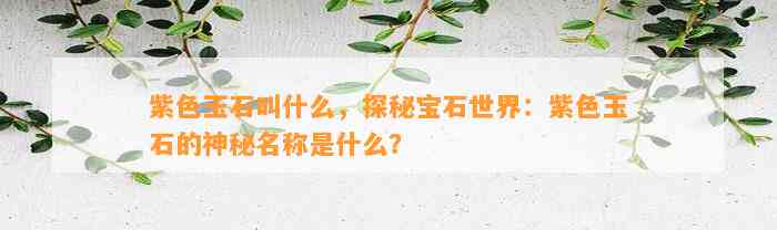 紫色玉石叫什么，探秘宝石世界：紫色玉石的神秘名称是什么？