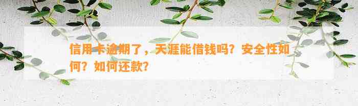 信用卡逾期了，天涯能借钱吗？安全性如何？如何还款？