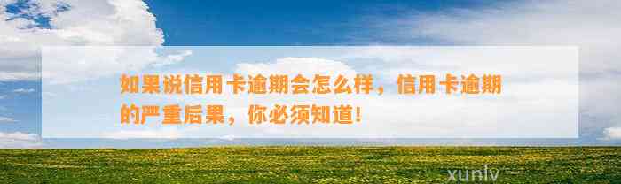 如果说信用卡逾期会怎么样，信用卡逾期的严重后果，你必须知道！