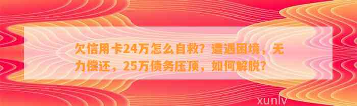 欠信用卡24万怎么自救？遭遇困境，无力偿还，25万债务压顶，如何解脱？