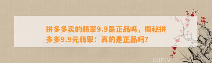 拼多多卖的翡翠9.9是正品吗，揭秘拼多多9.9元翡翠：真的是正品吗？