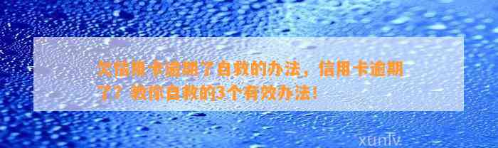 欠信用卡逾期了自救的办法，信用卡逾期了？教你自救的3个有效办法！