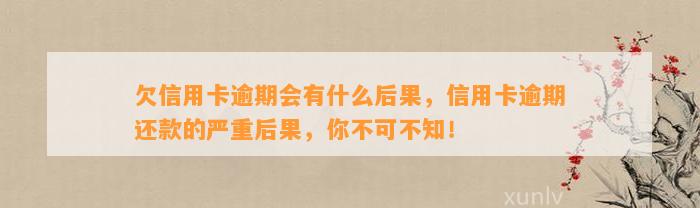 欠信用卡逾期会有什么后果，信用卡逾期还款的严重后果，你不可不知！