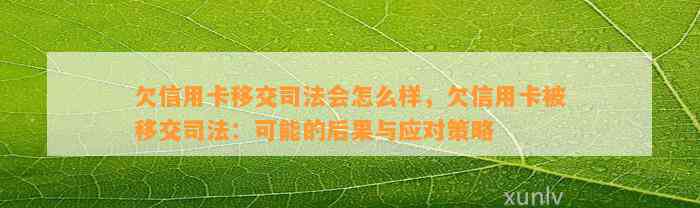 欠信用卡移交司法会怎么样，欠信用卡被移交司法：可能的后果与应对策略