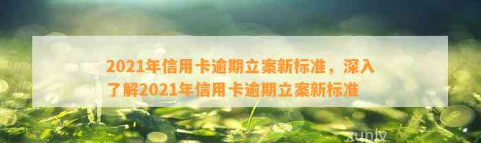 2021年信用卡逾期立案新标准，深入了解2021年信用卡逾期立案新标准