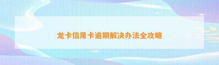 龙卡信用卡逾期解决办法全攻略