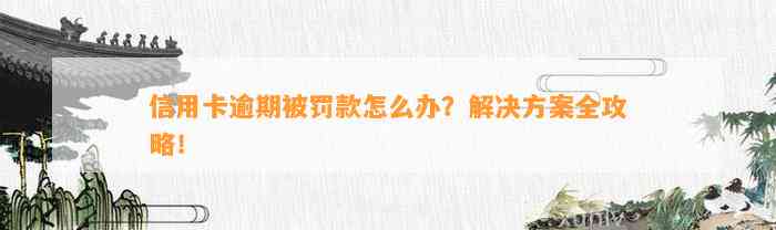 信用卡逾期被罚款怎么办？解决方案全攻略！