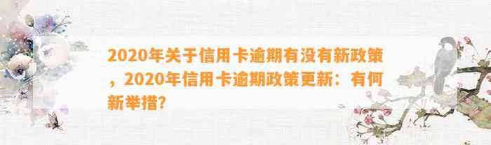 2020年关于信用卡逾期有没有新政策，2020年信用卡逾期政策更新：有何新举措？