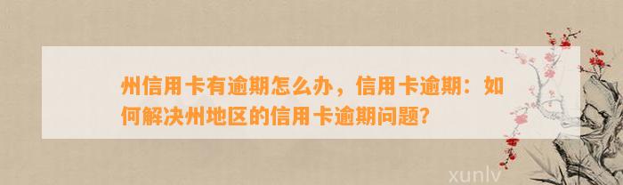 州信用卡有逾期怎么办，信用卡逾期：如何解决州地区的信用卡逾期问题？