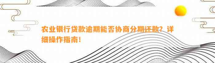 农业银行贷款逾期能否协商分期还款？详细操作指南！