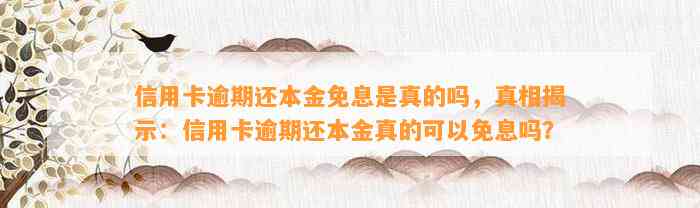 信用卡逾期还本金免息是真的吗，真相揭示：信用卡逾期还本金真的可以免息吗？