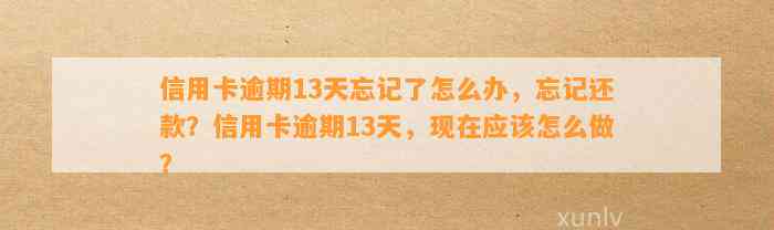 信用卡逾期13天忘记了怎么办，忘记还款？信用卡逾期13天，现在应该怎么做？